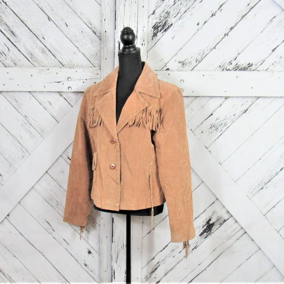 Paris Blue Jackets & Blazers - Button front Suede fringe jacket